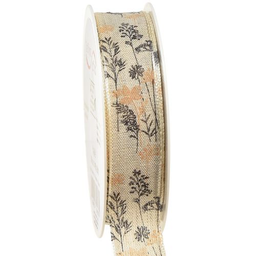 Decorative ribbon grasses and leaves linen ribbon natural 25mm 18m