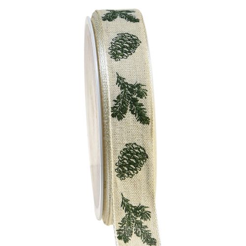 Decorative ribbon with wire edge cone cream green W25mm L18m