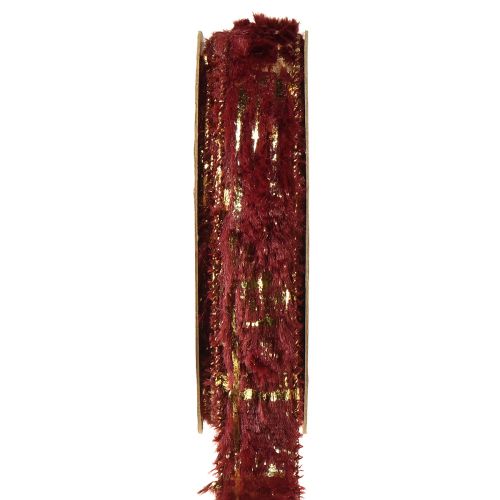 Decorative ribbon with fur decorative ribbon faux fur Bordeaux gold 25mm 15m