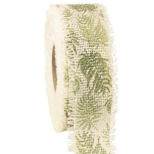 Product Decorative ribbon jungle leaves cotton ribbon green 30mm 15m