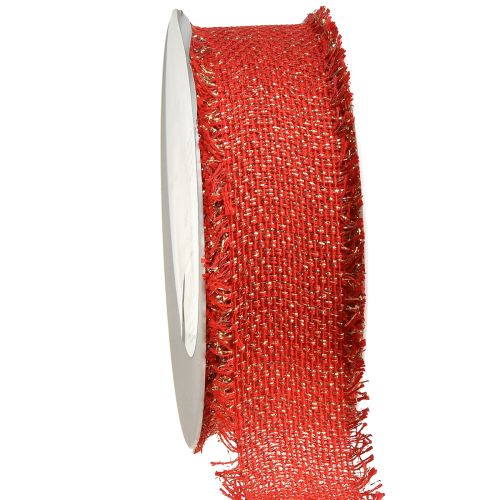 Floristik24 Decorative ribbon red gold fringe decorative ribbon W40mm L15m