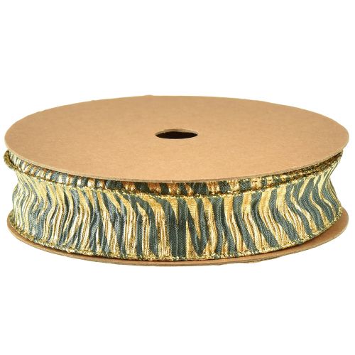 Product Chiffon decorative ribbon in green/gold, 25mm width, 15m length - ideal for gift wrapping