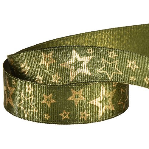 Product Decorative Ribbon Christmas with Stars Green Gold W25mm L15m