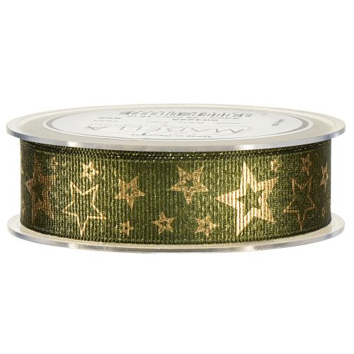 Product Decorative Ribbon Christmas with Stars Green Gold W25mm L15m