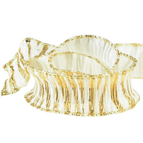 Product Decorative ribbon chiffon white/gold 25mm 15m