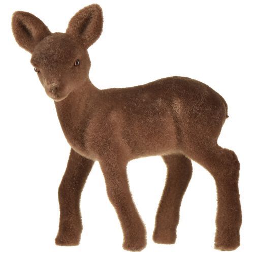 Decorative figure deer fawn flocked brown Christmas figures 10.5cm 6 pcs