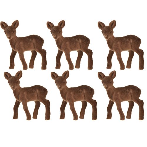 Product Decorative figure deer fawn flocked brown Christmas figures 10.5cm 6 pcs