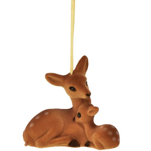 Decorative hanging deer decoration with fawn flocked 10cmx5cmx8.5cm