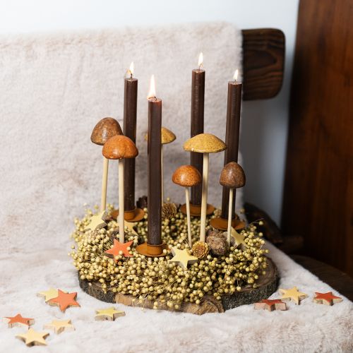 Decorative mushrooms on stick, brown, 5.5 cm, 6 pieces - Autumnal garden and living room decoration