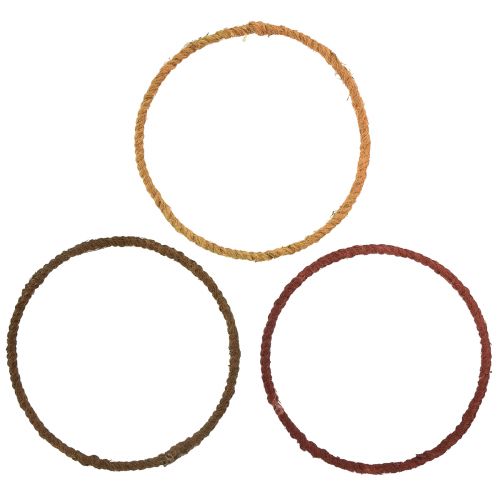Decorative ring colored ring jute loop yellow ochre brown Ø20cm 9pcs