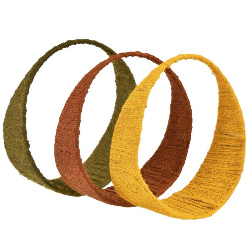 Decorative ring jute ring wide loop yellow ochre brown Ø30cm 3pcs