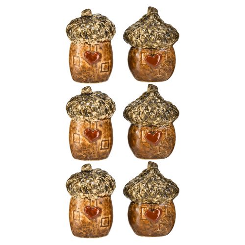 Product Ceramic Acorn House Decorative Acorns with Heart Motif Brown 6cm - Autumn Table Decoration - 6 pcs