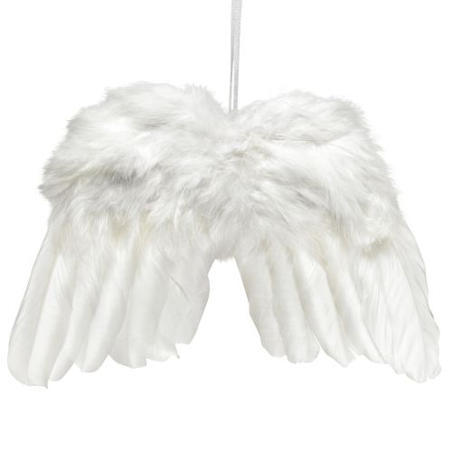 Angel wings made of white feathers – romantic Christmas decoration for hanging 25×18cm 3pcs