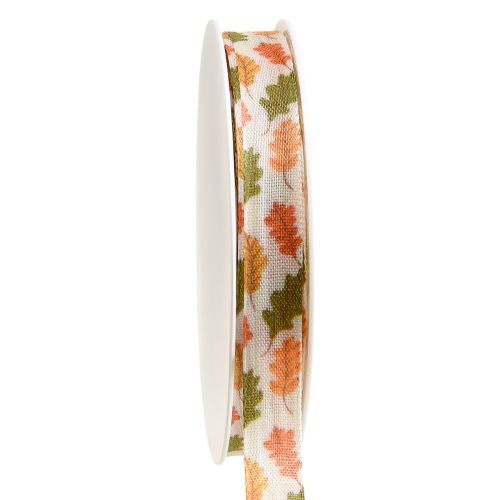 Product Gift ribbon autumn fabric ribbon with oak leaves cream 15mm 18m