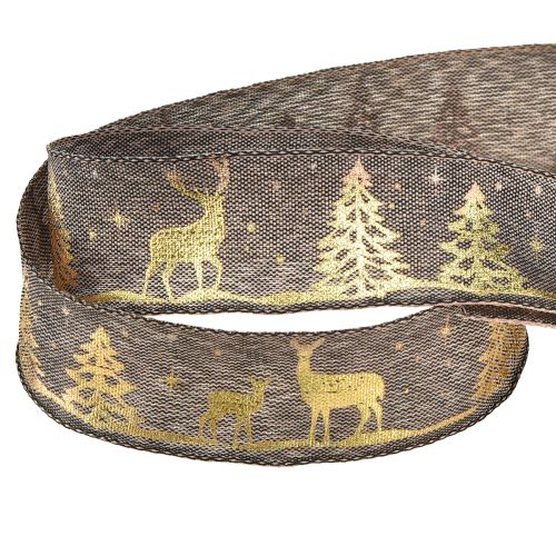 Product Gift Ribbon Christmas Brown Gold Deer W25mm L15m