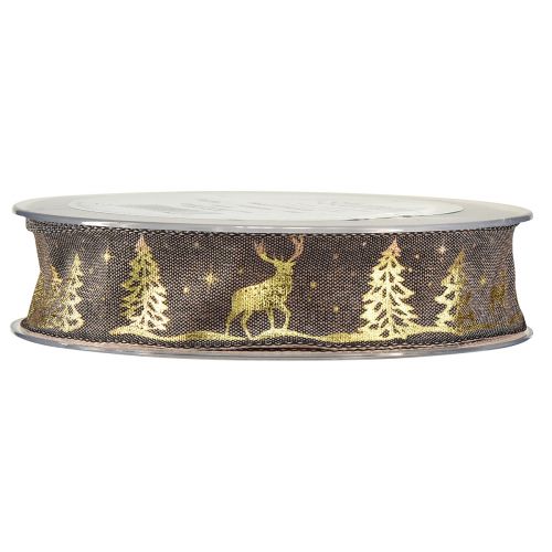 Product Gift Ribbon Christmas Brown Gold Deer W25mm L15m