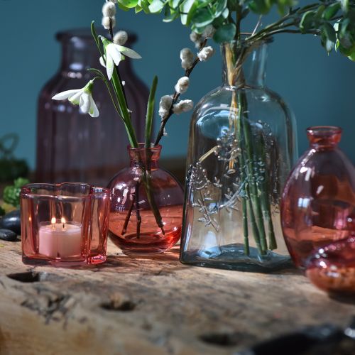 Product Glass vases bulbous pink retro mini vases Ø7.5cm H9cm 6 pcs