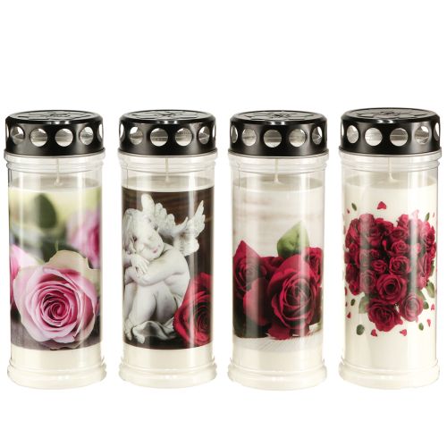Product Grave candles oil light mourning candles roses Ø7.5cm H20.5cm 6pcs