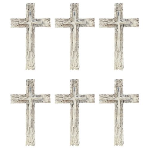 Product Grave decoration cross rustic grey white polyresin 12×7cm 6 pcs