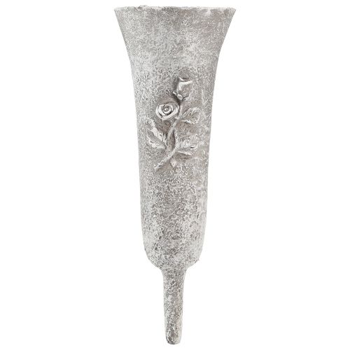 Grave vase grey vase for sticking with rose motif H26cm 2pcs