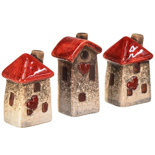 Floristik24 Ceramic houses 6 pieces with red roof window and heart – 6 cm – idyllic decoration for home and garden