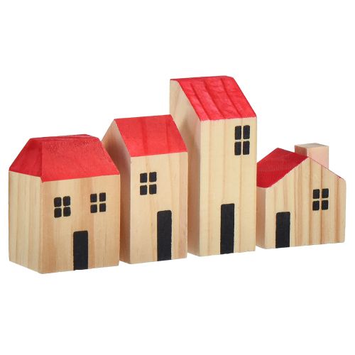 Wooden house decoration houses wood natural red 4pcs