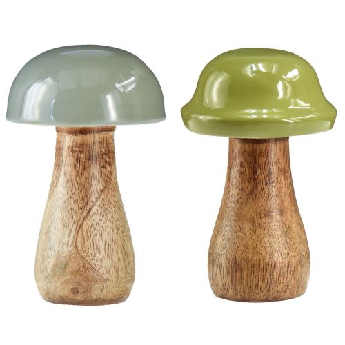 Product Wooden mushrooms decorative mushrooms wood grey green Ø6cm H10cm 2pcs
