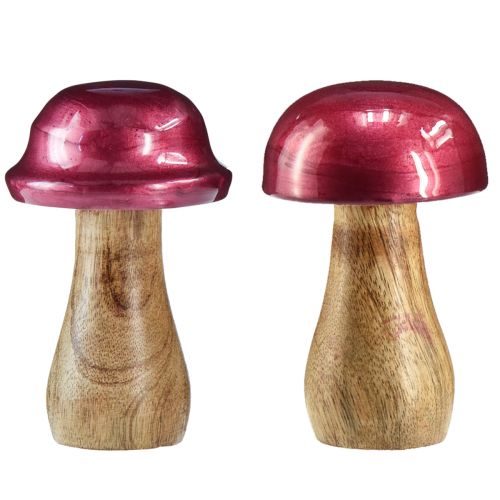 Floristik24 Wooden mushrooms decorative mushrooms wood red gloss Ø6cm H10cm 2pcs