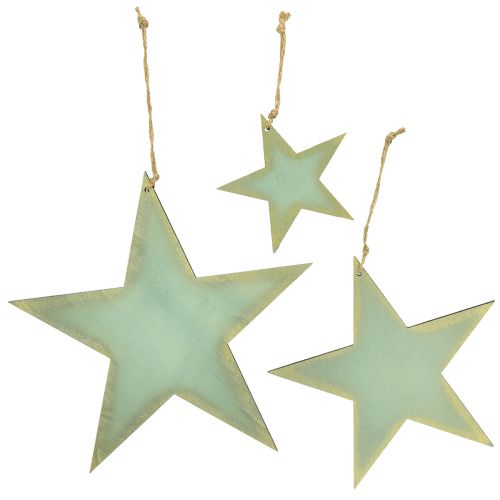 Wooden stars for hanging window decoration mint gold 12/20/26cm set of 3