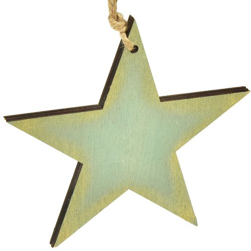 Product Wooden stars for hanging window decoration mint gold 12/20/26cm set of 3