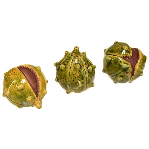 Decorative chestnuts in green-yellow – 6 cm – Ideal autumn and holiday decoration – 6 pieces