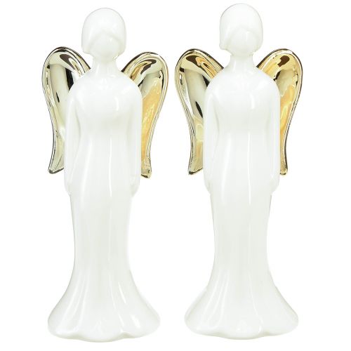 Angel figurines ceramic angel white gold 6cmx5cmx15cm 2pcs