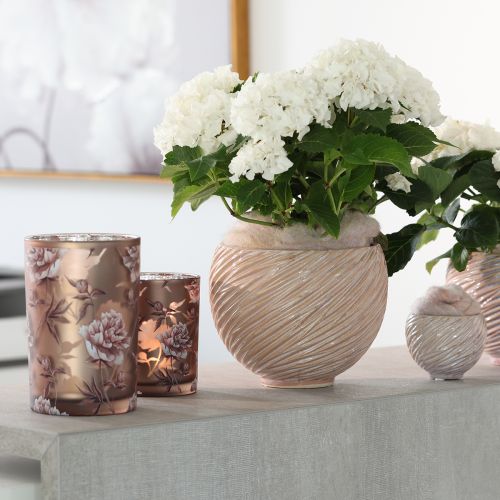 Product Ceramic Plant Bowl Cream-Pink – Modern Decorative Planter with Groove Pattern Ø15cm 2pcs
