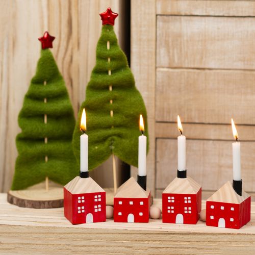 Candle holder wooden decoration wooden house red and white garland 23cm