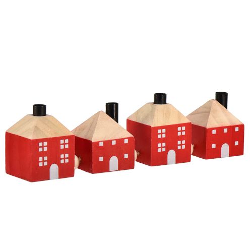 Candle holder wooden decoration wooden house red and white garland 23cm