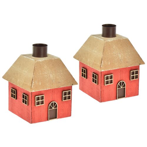 Floristik24 Candle holder Christmas house wood red 9×9×11cm 2pcs