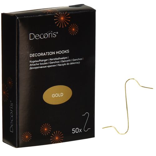 Golden decoration hooks ball hangers – elegant hangers for Christmas balls and party decorations – 50 pieces