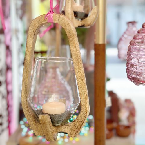 Product Lantern wood glass lantern decoration mango wood natural Ø14cm H26cm