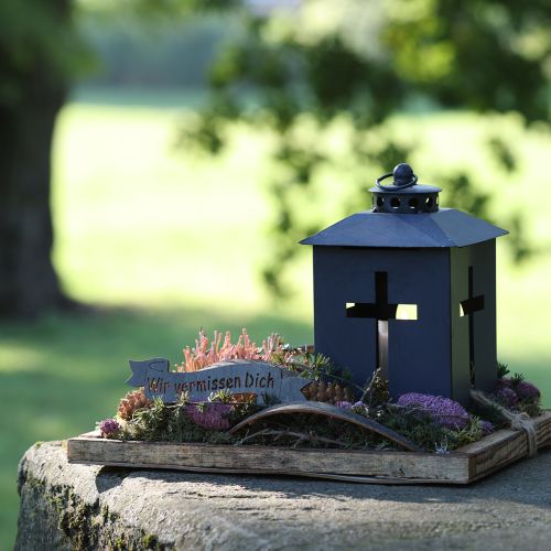 Product Lantern grave light cross window metal antique grey 13 x 27cm