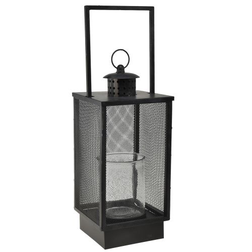 Product Large metal lantern with wire windows in antique grey – 19x36x60 cm – decorative lantern with carrying handle