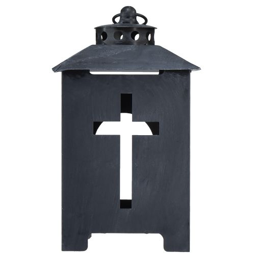 Product Lantern grave light cross window metal antique grey 13 x 27cm
