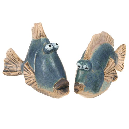 Maritime Decoration Fish Blue Ceramic Decoration Assorted 19/17cm 2 Pcs