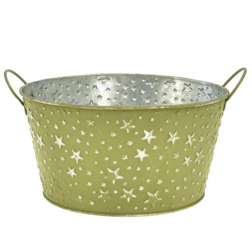 Metal bowl with stars and handles green Ø20cm H11,5cm