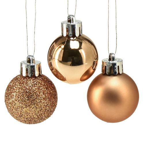 Mini Christmas tree balls bronze shatterproof Ø3cm H3.5cm 14pcs