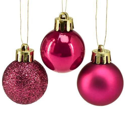 Mini Christmas tree balls pink shatterproof Ø3cm H3.5cm 14pcs