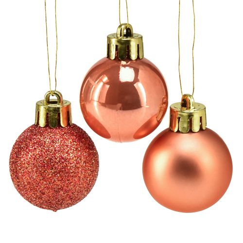 Mini Christmas tree balls orange shatterproof Ø3cm 14pcs