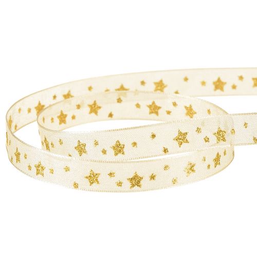 Product Organza ribbon Christmas ribbon stars beige gold W10mm L20m