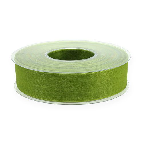 Product Organza ribbon green gift ribbon woven edge olive green 25mm 50m