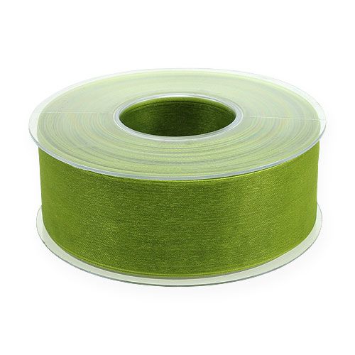 Product Organza ribbon green gift ribbon woven edge olive green 40mm 50m