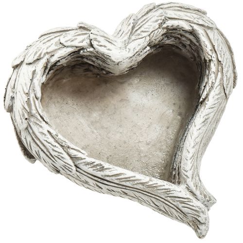 Floristik24 Plant heart feathers cast stone heart grey white 13×12×6cm 2pcs